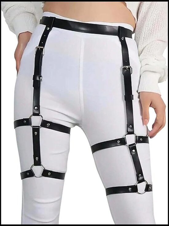 Adjustable Waist Double Thigh Belt Set Faux Leather Multi Strap Streetwear